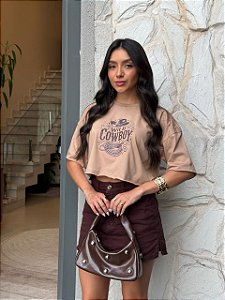 CROPPED OVERSIZED DTF WILD COWBOY - CAPUCCINO