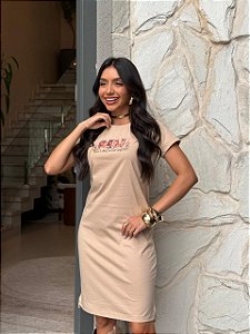 VESTIDO DRESS DTF CAVALOS E FLORES - BEGE DUNAS