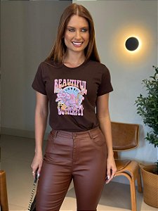 T-SHIRT DTF BEAUTIFUL BUTTERFLY - MARROM EXPRESSO