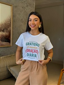T-SHIRT DTF GRATIDÃO É MINHA ORAÇÃO DIARIA - BRANCO