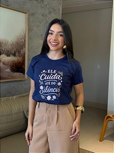 T-SHIRT DTF ELE CUIDA ATE DO SILENCIO - AZUL MARINHO