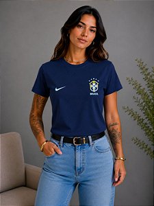 T-SHIRT DTF BRASIL ESCUDO - AZUL MARINHO