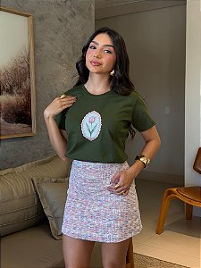 T-SHIRT DTF TULIPA ROSA - VERDE MILITAR