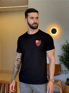 CAMISETA MASCULINA DTF ESCUDO FLAMENGO - PRETO