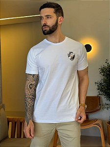 CAMISETA MASCULINA DTF ESCUDO VASCO - BRANCO