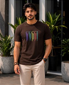 CAMISETA MASCULINA DTF GUCCI - MARROM EXPRESSO