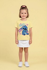 T-SHIRT INFANTIL DTF STITCH XOXO - AMARELO MANTEIGA