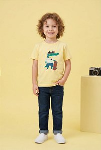 T-SHIRT INFANTIL DTF JACARE SKATE - AMARELO MANTEIGA