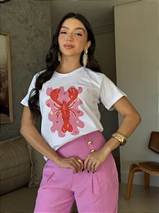 T-SHIRT DTF LAGOSTA CORAÇÕES - BRANCO