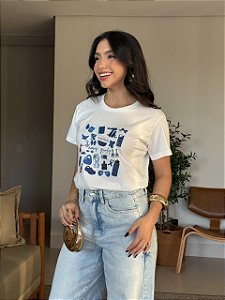 T-SHIRT DTF NAVY GIRLY - OFF WHITE
