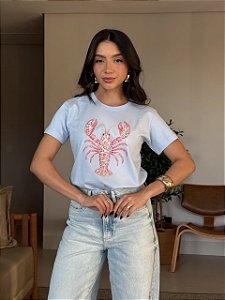 T-SHIRT DTF LAGOSTA FLORAL - AZUL CÉU