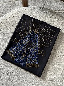 T-SHIRT DTF NOSSA SENHORA STRASS AZUL - PRETO