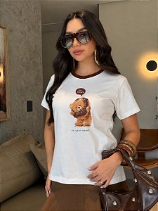T-SHIRT DTF BICOLOR URSO DONUTS - OFF WHITE(MARROM)