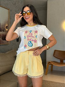 T-SHIRT DTF BICOLOR LA DOLCE VITA LISTRAS - OFF WHITE(AMARELO)