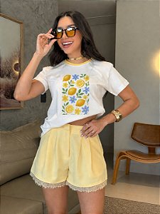 T-SHIRT DTF BICOLOR LIMÃO SICILIANO - OFF WHITE(AMARELO)