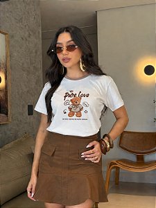 T-SHIRT DTF BICOLOR URSO PURE LOVE - OFF WHITE(MOCACCINO)