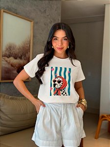 T-SHIRT DTF DALMATA LISTRAS AZUL - OFF WHITE