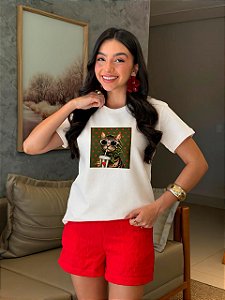 T-SHIRT DTF GATO POA VERDE - OFF WHITE