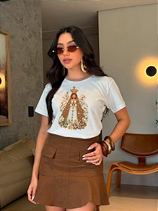 T-SHIRT DTF BICOLOR NOSSA SENHORA - OFF WHITE(MOCACCINO)
