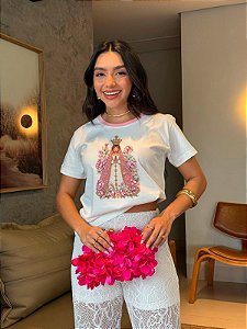 T-SHIRT DTF BICOLOR NOSSA SENHORA - OFF WHITE(ROSA)