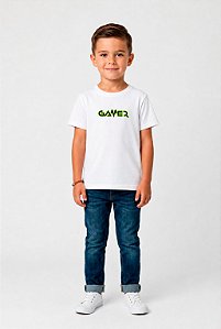 T-SHIRT INFANTIL DTF GAMER AMARELO NEON APLICAÇÃO - BRANCO