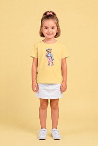 T-SHIRT INFANTIL DTF URSINHA LAÇO AZUL - AMARELO MANTEIGA