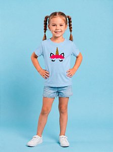T-SHIRT INFANTIL DTF UNICORNIO APLICAÇÃO - AZUL CÉU