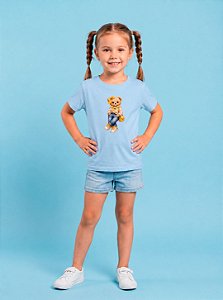 T-SHIRT INFANTIL DTF URSINHA LAÇO AMARELO - AZUL CÉU