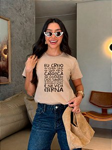T-SHIRT DTF EU CREIO NO ESPIRITO SANTO - BEGE DUNAS