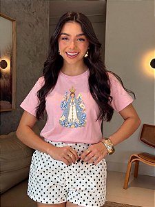 T-SHIRT DTF NOSSA SENHORA AZUL - ROSA CLARO