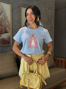 T-SHIRT DTF NOSSA SENHORA ROSA - AZUL CÉU
