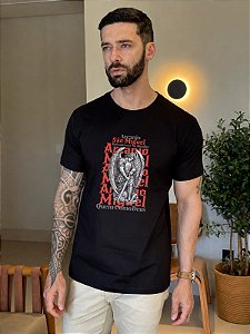CAMISETA MASCULINA DTF DEFENDEI NOS NA BATALHA, QUEM COMO DEUS - PRETO