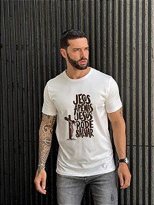 CAMISETA MASCULINA DTF JESUS, APENAS JESUS PODE SALVAR - OFF WHITE