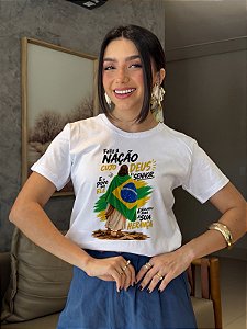 T-SHIRT DTF FELIZ A NAÇÃO CUJO DEUS É O SENHOR - BRANCO