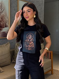 T-SHIRT DTF NOSSA SENHORA CONTORNO BRILHOSO - PRETO