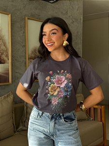 T-SHIRT DTF BUQUE DE PEDRAS PRECIOSAS - CINZA ARDOSIA