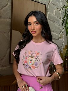 T-SHIRT DTF NOSSA SENHORA CORAÇÃO FLORAL - ROSA CLARO