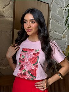 T-SHIRT DTF FRUTAS CRISTAIS - ROSA CLARO