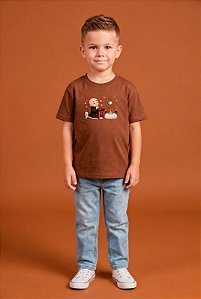 T-SHIRT INFANTIL DTF FREI GILSON CARTOON - MARROM TERRA