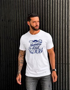 CAMISETA MASCULINA DTF NOVEMBRO AZUL - BRANCO