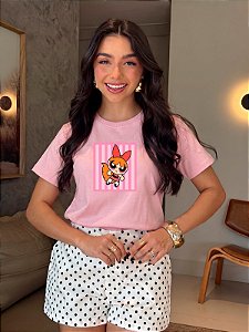 T-SHIRT DTF FLORZINHA LISTRAS - ROSA CLARO