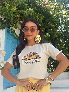 T-SHIRT DTF TROPICAL RIO, RIO DE JANEIRO - BEGE NATURAL