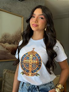 T-SHIRT DTF IMAGEM MEDALHA DE SÃO BENTO
