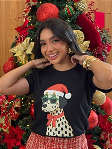 T-SHIRT DTF DALMATA NATALINO - PRETO