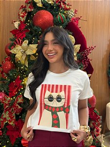 T-SHIRT DTF GATO MERRY X MAS - OFF WHITE
