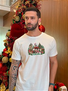 CAMISETA MASCULINA DTF TURMA DO SNOOPY NATAL - OFF WHITE