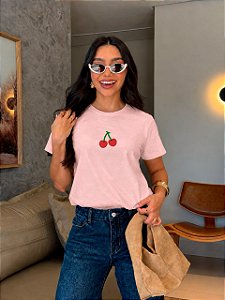 T-SHIRT DTF CEREJAS MINIMALISTA - ROSA ROMANTIC