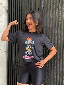 T-SHIRT DRY FIT DTF THE POWERPUFF GIRLS GYM MODE - PRETO