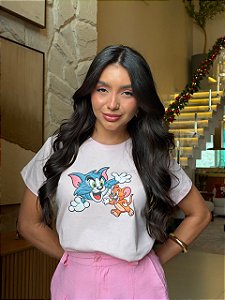 T-SHIRT DTF TOM E JERRY - ROSA ROMANTIC