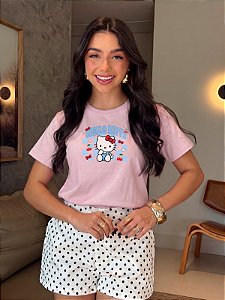 T-SHIRT DTF HELLO KITTY CEREJAS - ROSA ROMANTIC